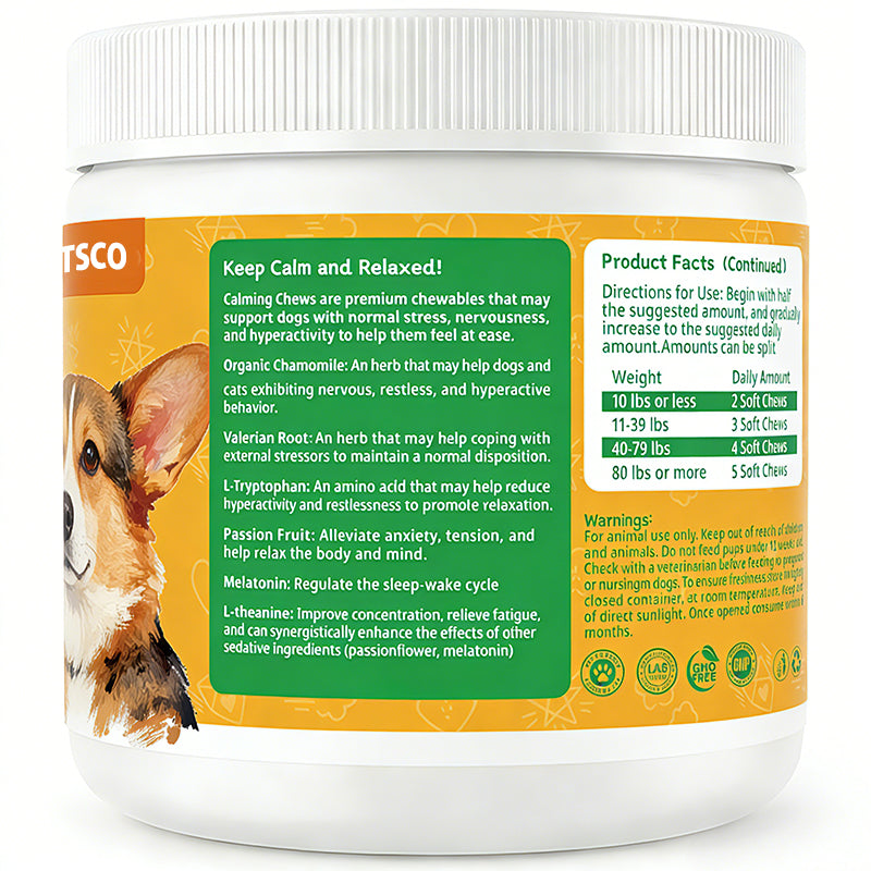 Petsco Calming Soft Chews for Dogs - 120 Soft Chew Treats with Valerian Root&Melatonin for Stress Relief&Calm Composure - Ideal for Training Supplements、Dog Composure&Relaxation Chews Pet Treats for Everyday Stress Support Food Natural  Chicken Flavor