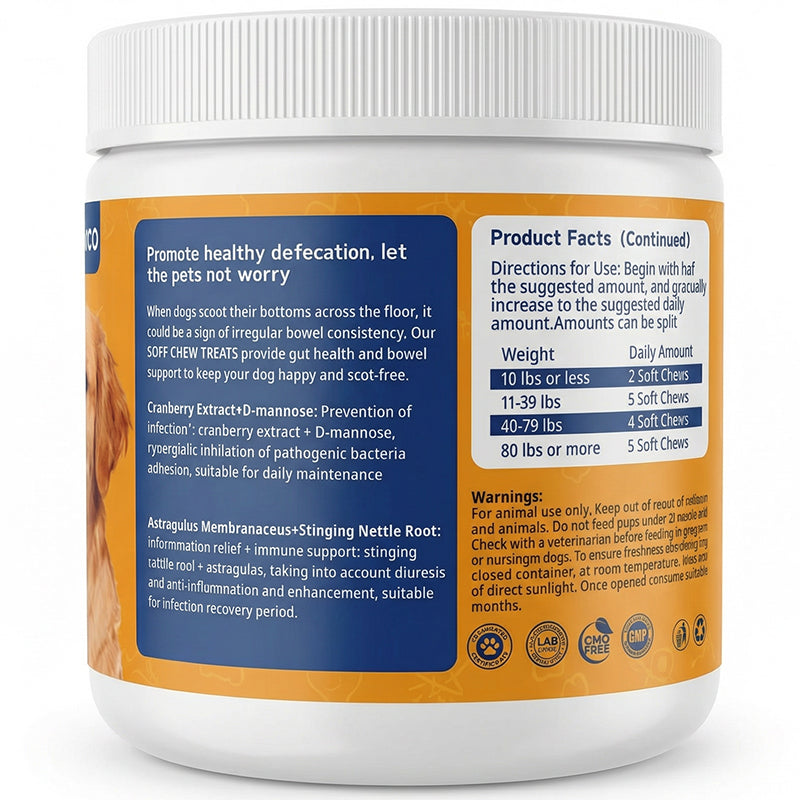 Petsco Urinary Soft Chews for Dogs Pet Treats with Cranberry D-Mannose & Astragalus for Kidney Bladder Health Immune Function Premium