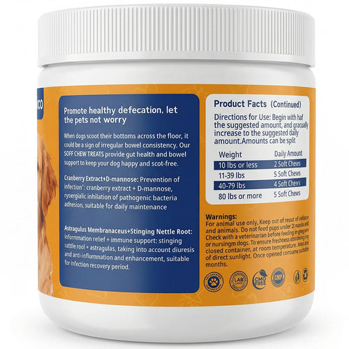 Petsco Urinary Soft Chews for Dogs Pet Treats with Cranberry D-Mannose & Astragalus for Kidney Bladder Health Immune Function Premium