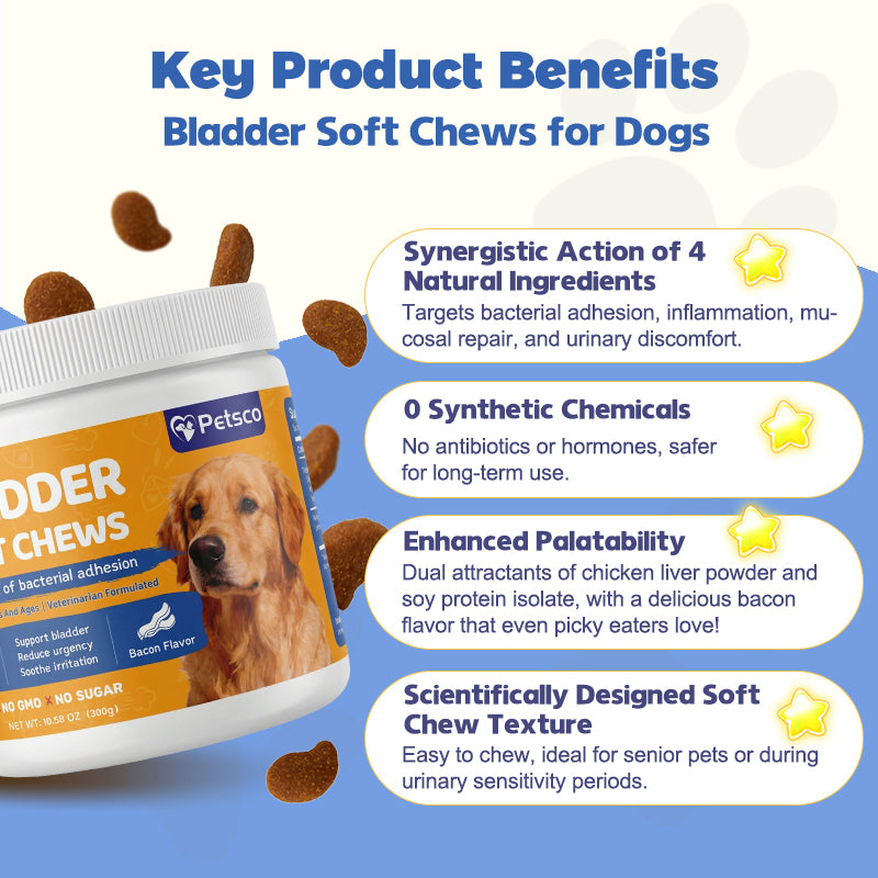 Petsco Urinary Soft Chews for Dogs Pet Treats with Cranberry D-Mannose & Astragalus for Kidney Bladder Health Immune Function Premium
