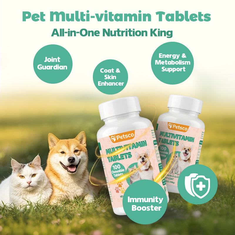 Petsco 12-in-1 Chewable Multivitamin Tablets for Dogs and Cats,  Immune Support、Fur&Coat Support、Digestion Support、Joint Support Dog Treats Supplement 12 in dog supplements Chicken Flavor