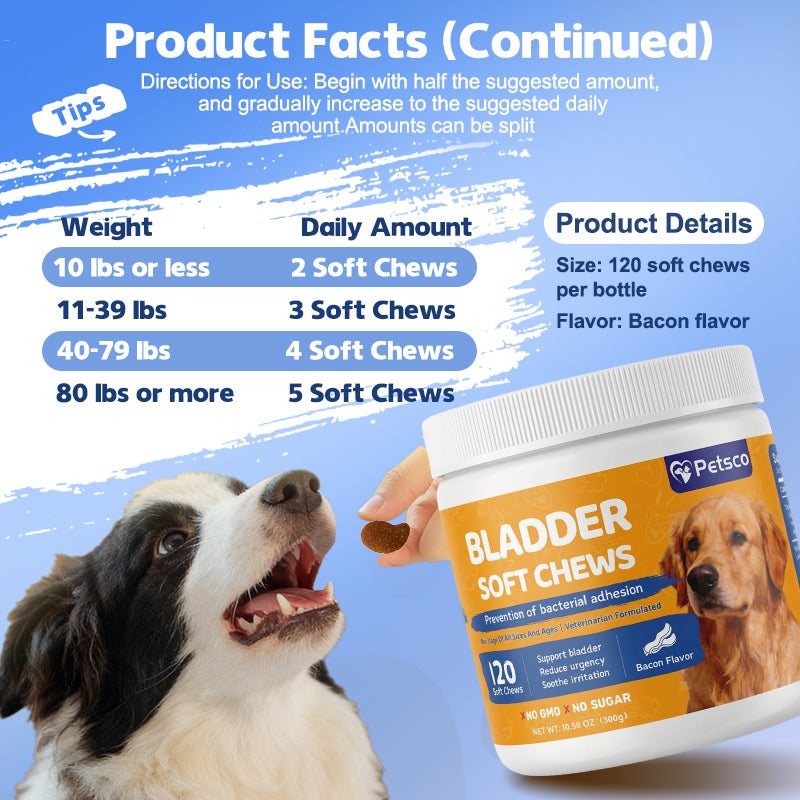 Petsco Urinary Soft Chews for Dogs Pet Treats with Cranberry D-Mannose & Astragalus for Kidney Bladder Health Immune Function Premium