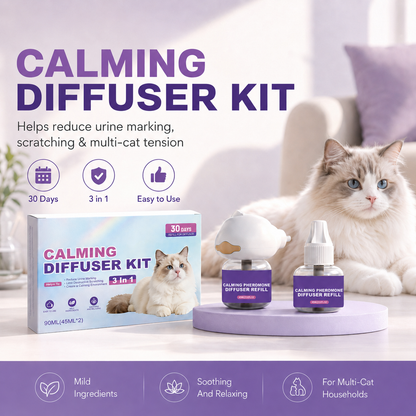 Mirivzlle’s dual-pheromone diffuser helps create a calmer, safer-feeling home for cats struggling with urine marking, fighting, scratching and hiding.